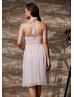 Halter Neck Petal Pink Chiffon Knee Length Bridesmaid Dress